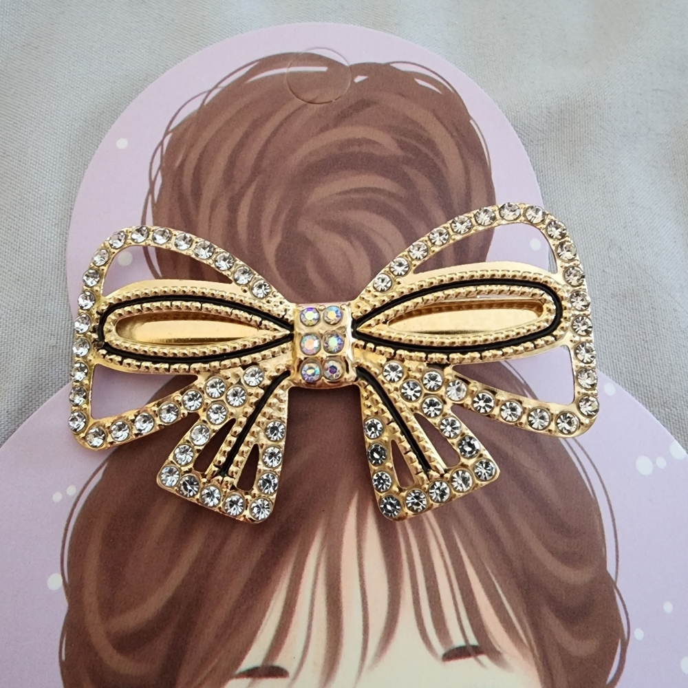 Gold Jeweled Bow Barrette - Picture 2 of 3